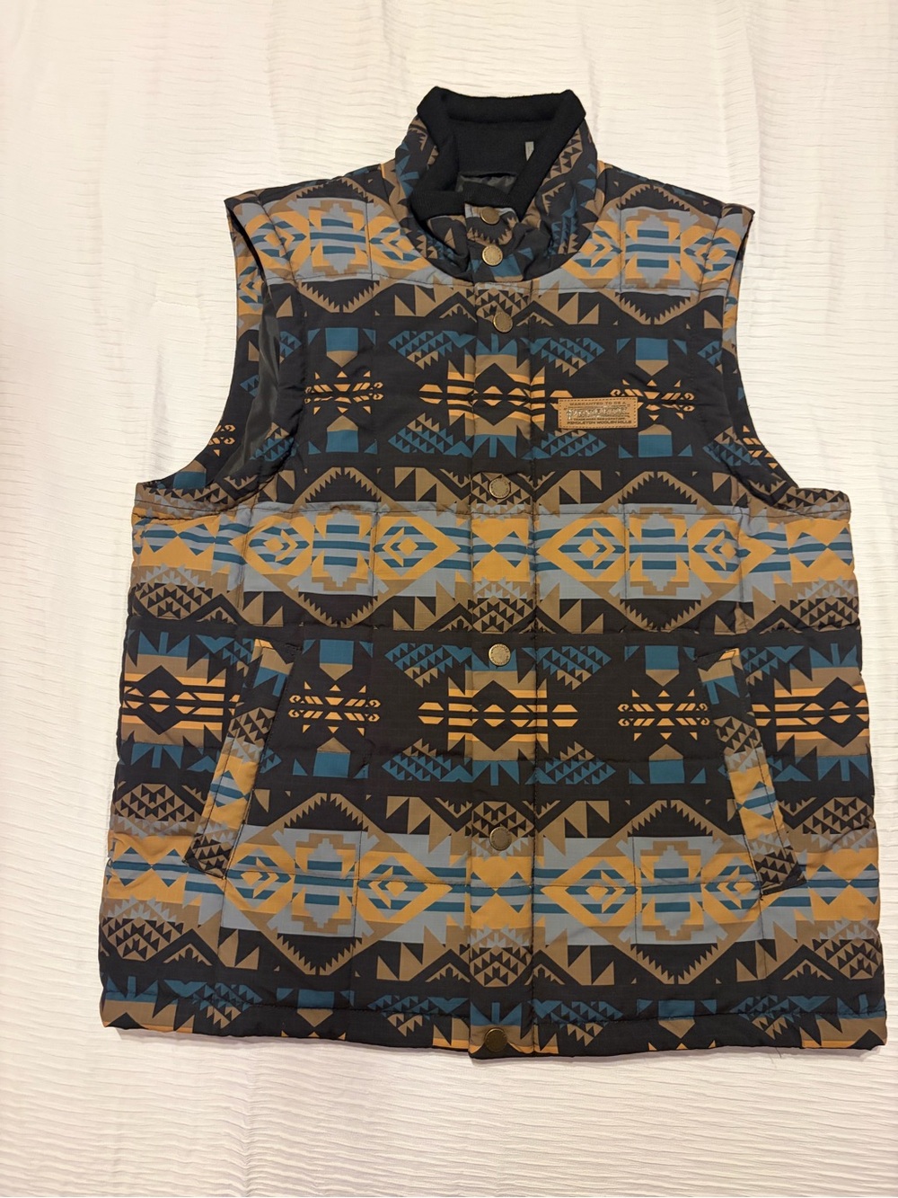 Pendleton Black, Blue & Tan Geometric Puffer Vest size Large